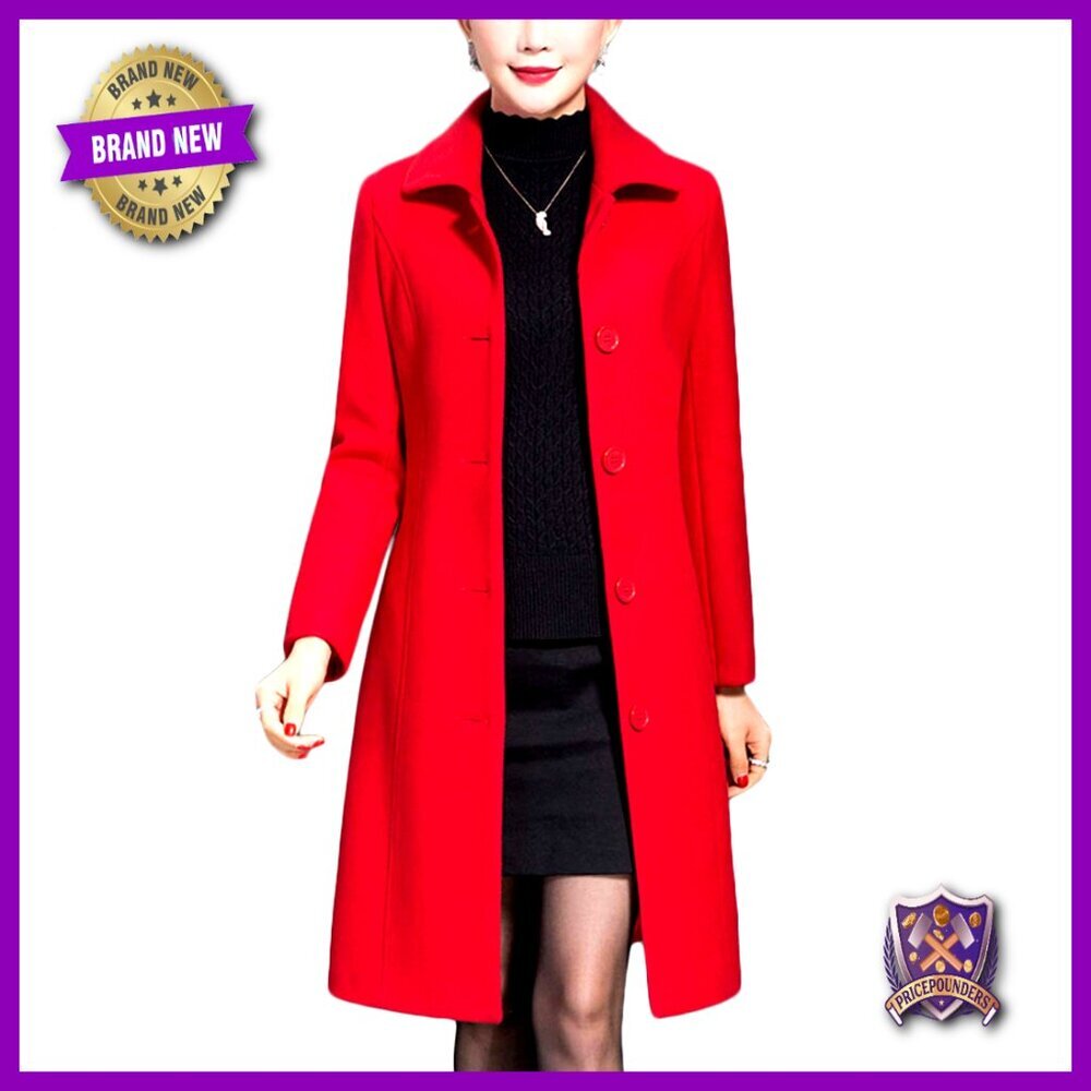 Wool Trench Coat Classic Elegant Slim Fit Winter Overcoat Long Thick